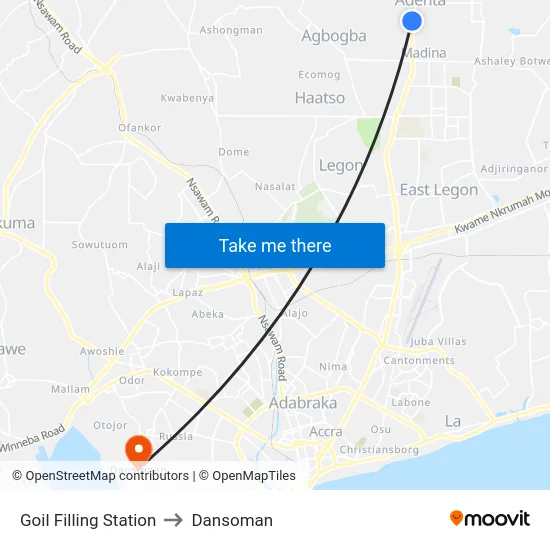 Goil Filling Station to Dansoman map