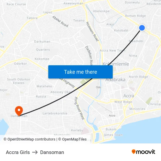Accra Girls to Dansoman map