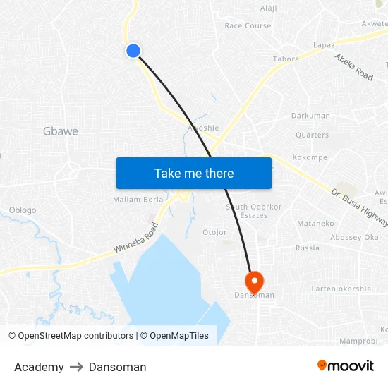 Academy to Dansoman map