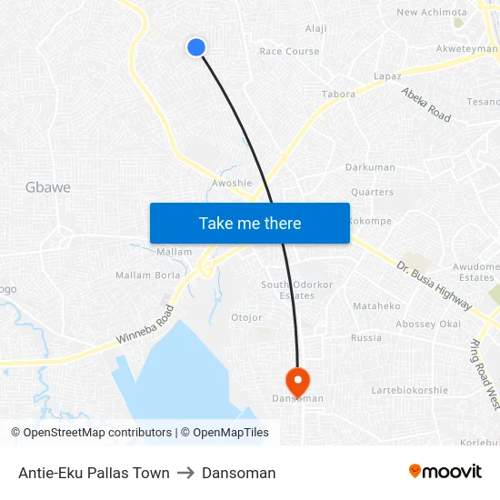 Antie-Eku Pallas Town to Dansoman map