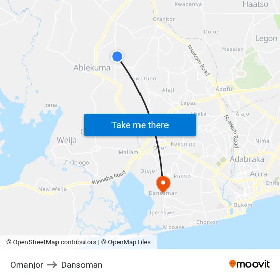 Omanjor to Dansoman map