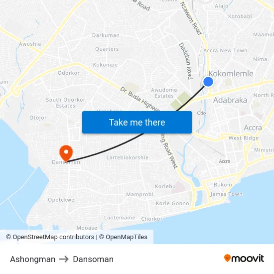 Ashongman to Dansoman map