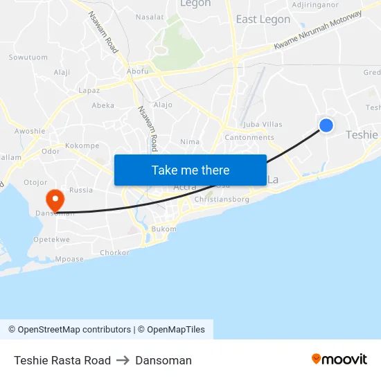Teshie Rasta Road to Dansoman map