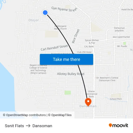 Ssnit Flats to Dansoman map
