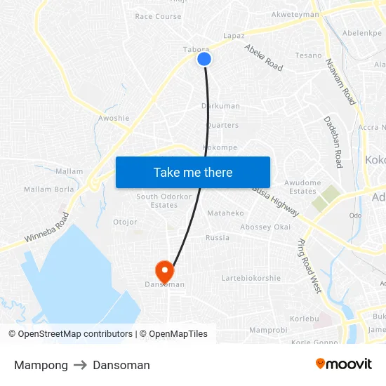 Mampong to Dansoman map