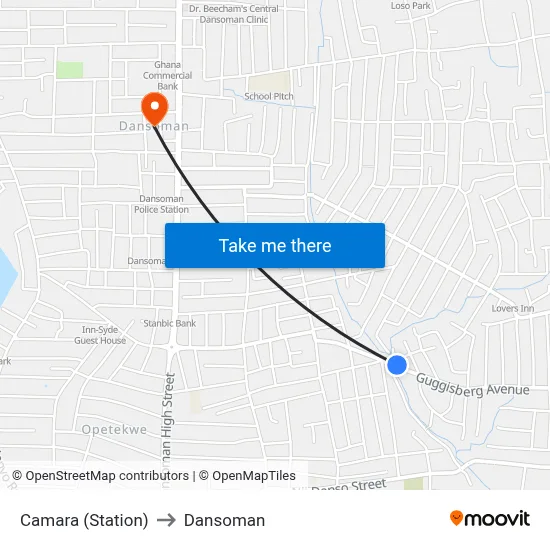 Camara (Station) to Dansoman map