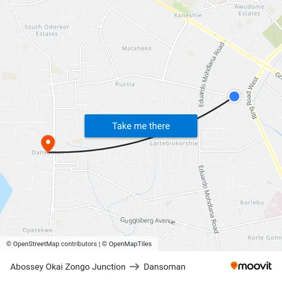 Abossey Okai Zongo Junction to Dansoman map