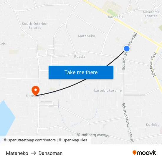 Mataheko to Dansoman map