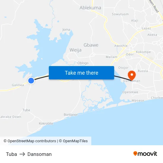 Tuba to Dansoman map