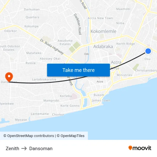 Zenith to Dansoman map