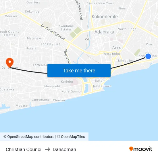 Christian Council to Dansoman map