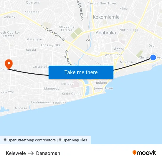 Kelewele to Dansoman map