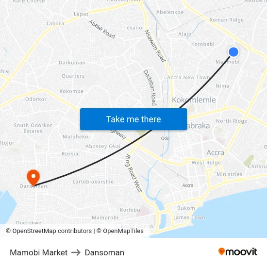 Mamobi Market to Dansoman map