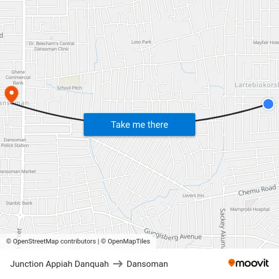 Junction Appiah Danquah to Dansoman map