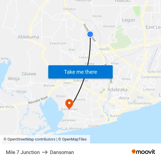 Mile 7 Junction to Dansoman map