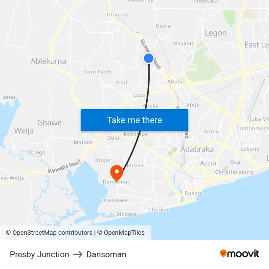 Presby Junction to Dansoman map