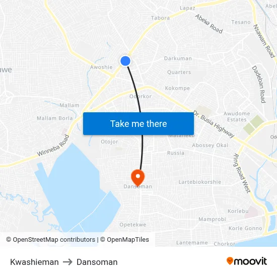 Kwashieman to Dansoman map