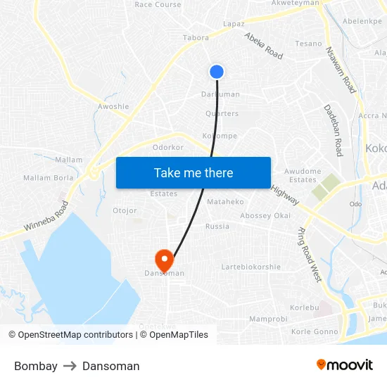 Bombay to Dansoman map