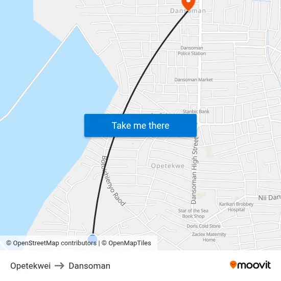 Opetekwei to Dansoman map