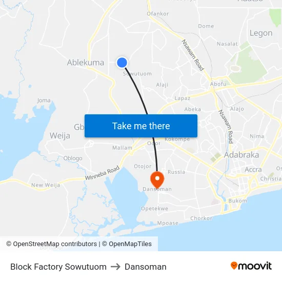 Block Factory Sowutuom to Dansoman map