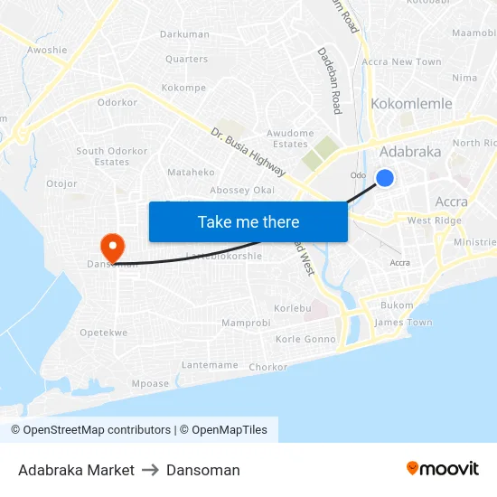 Adabraka Market to Dansoman map