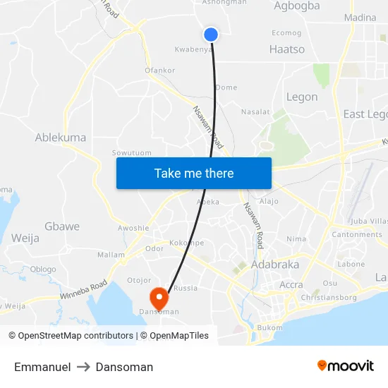 Emmanuel to Dansoman map