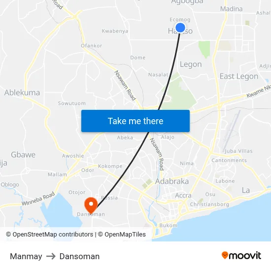 Manmay to Dansoman map