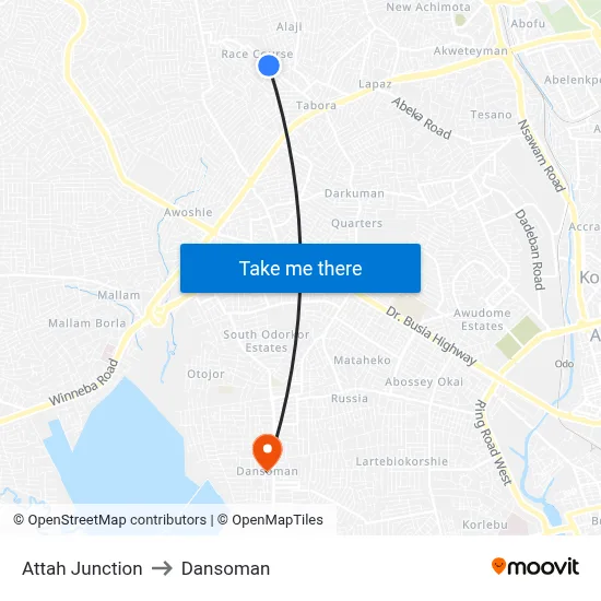 Attah Junction to Dansoman map
