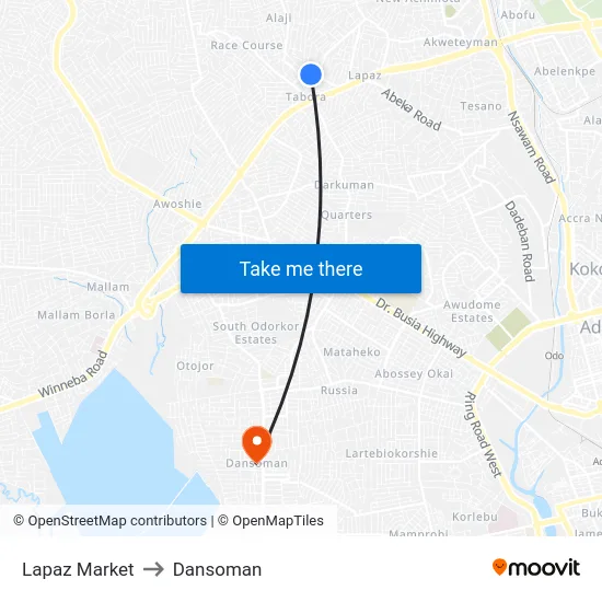 Lapaz Market to Dansoman map
