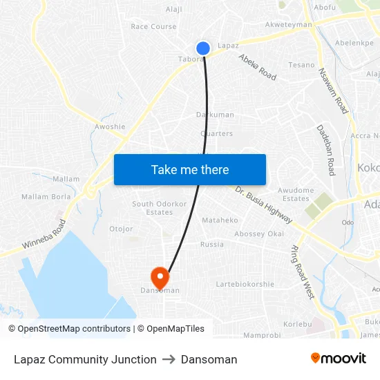 Lapaz Community Junction to Dansoman map