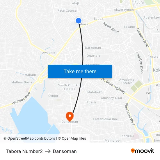 Tabora Number2 to Dansoman map