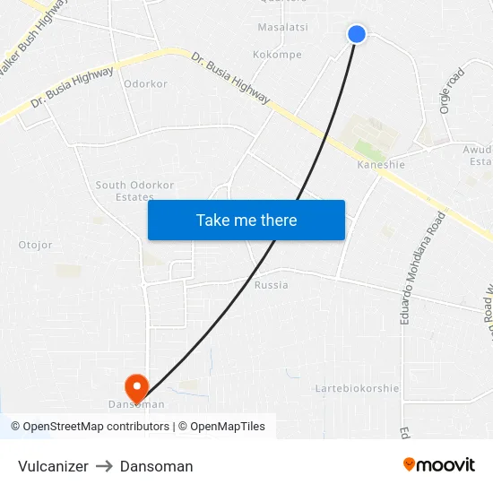 Vulcanizer to Dansoman map