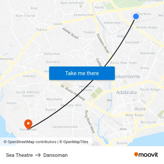 Sea Theatre to Dansoman map