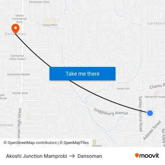 Akoshi Junction Mamprobi to Dansoman map