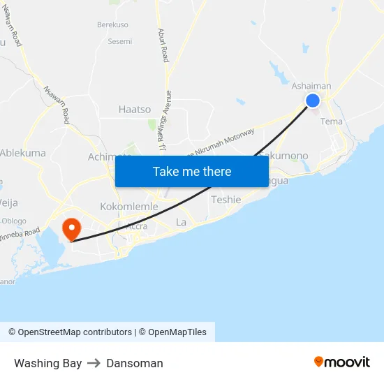 Washing Bay to Dansoman map