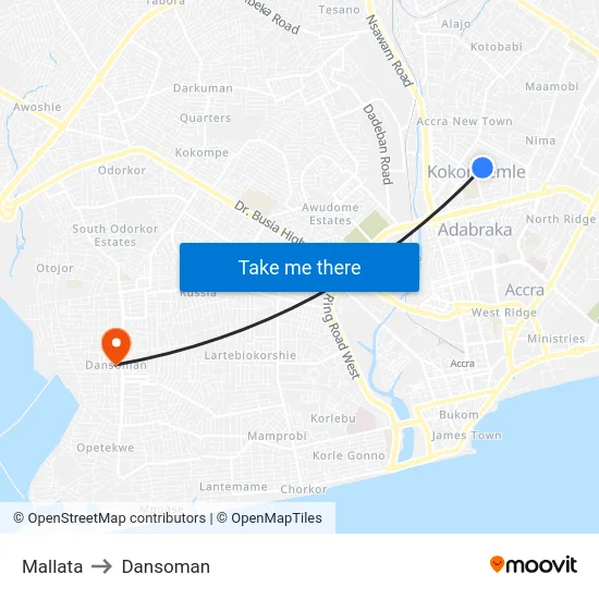 Mallata to Dansoman map