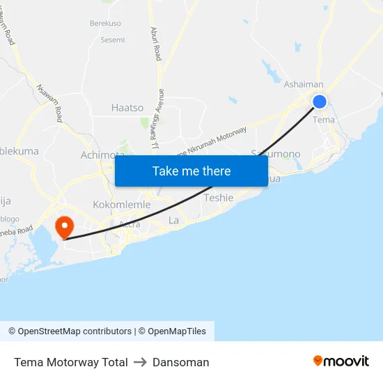 Tema Motorway Total to Dansoman map