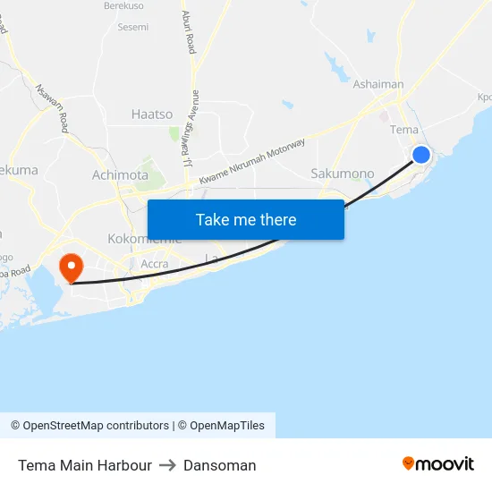 Tema Main Harbour to Dansoman map