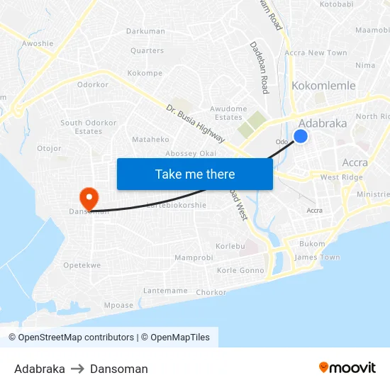 Adabraka to Dansoman map