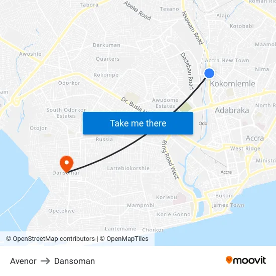 Avenor to Dansoman map
