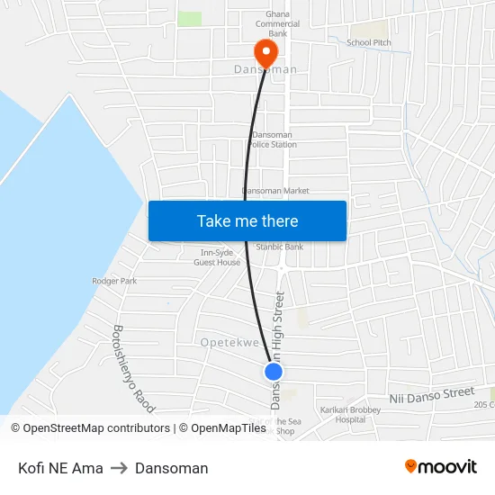 Kofi NE Ama to Dansoman map