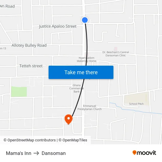 Mama's Inn to Dansoman map