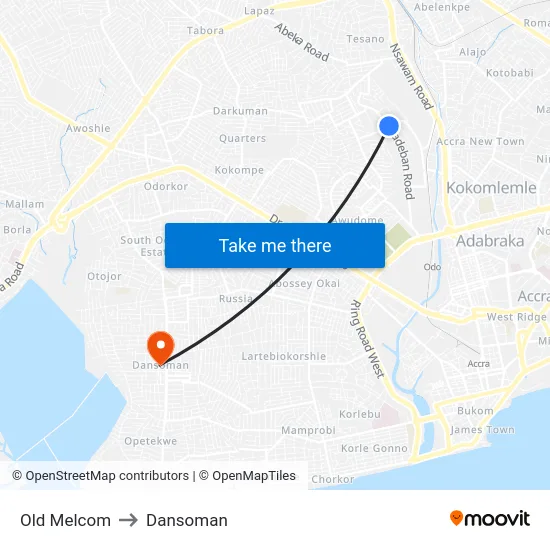 Old Melcom to Dansoman map