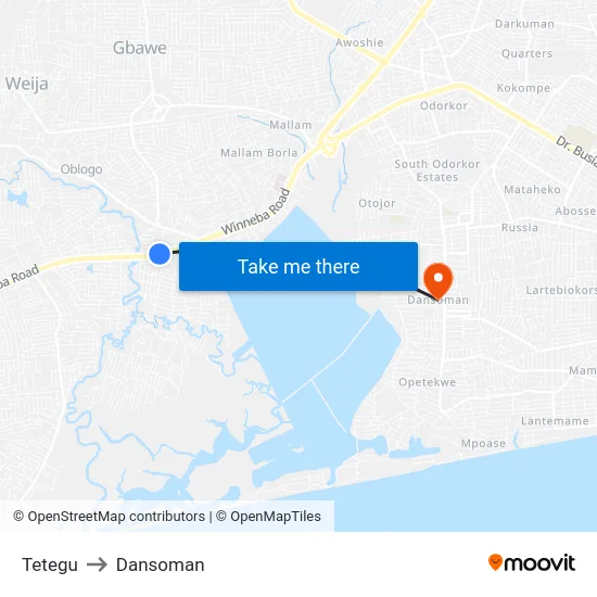 Tetegu to Dansoman map