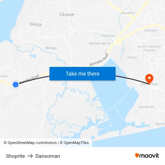 Shoprite to Dansoman map