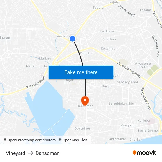 Vineyard to Dansoman map