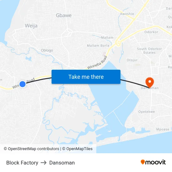 Block Factory to Dansoman map