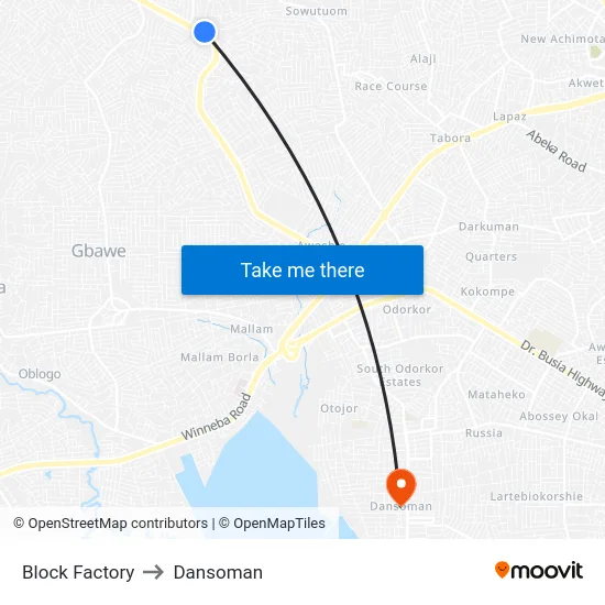 Block Factory to Dansoman map