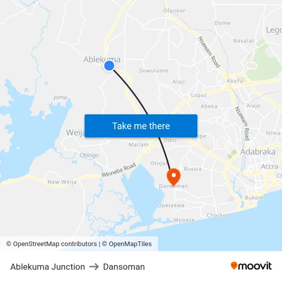 Ablekuma Junction to Dansoman map