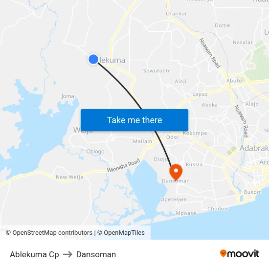 Ablekuma Cp to Dansoman map